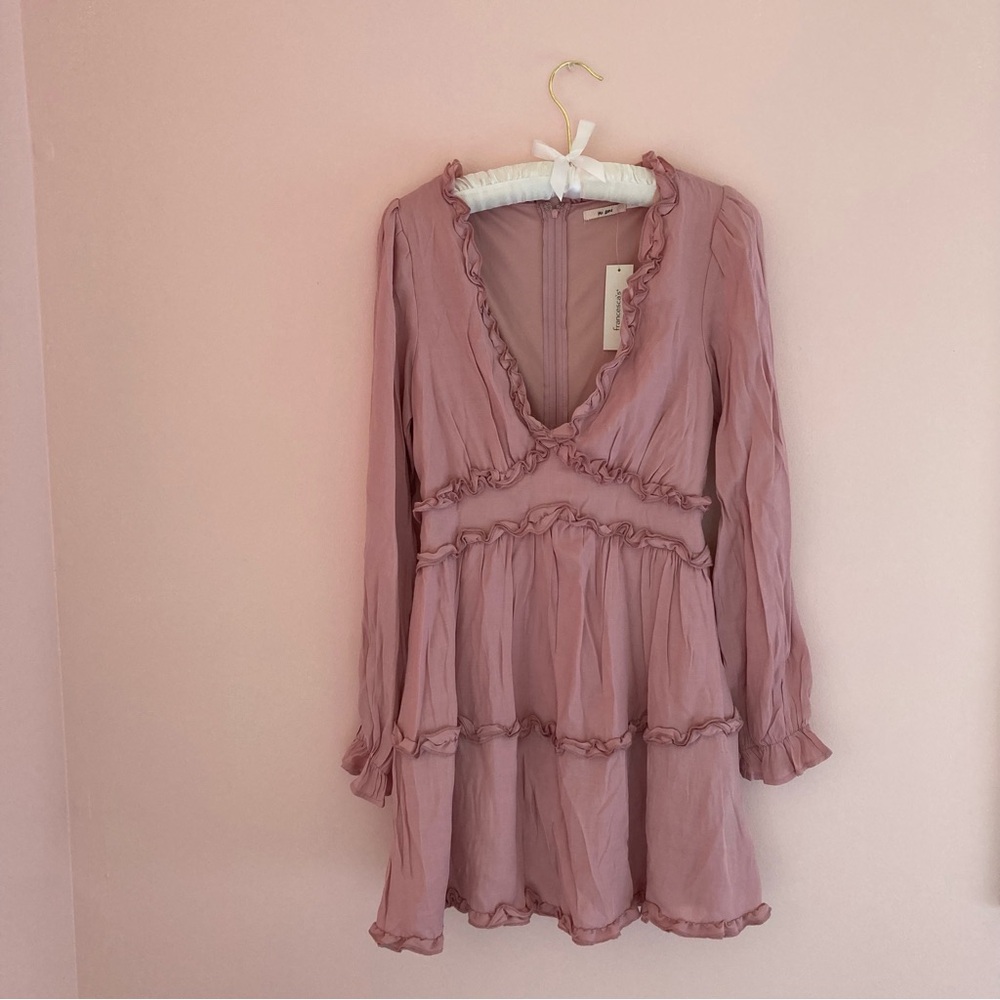 NWT Francesca’s pink ruffle mini dress